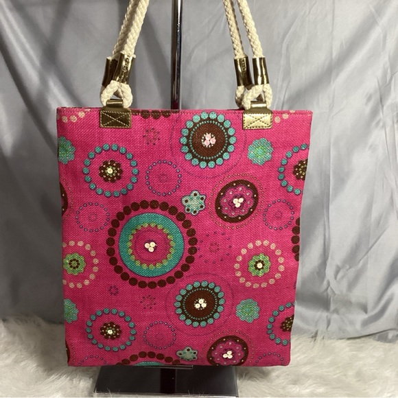 Old Navy Pink BOHO Sequin Circles Tote Bag with Rope Handles NWOT - Picture 11 of 11